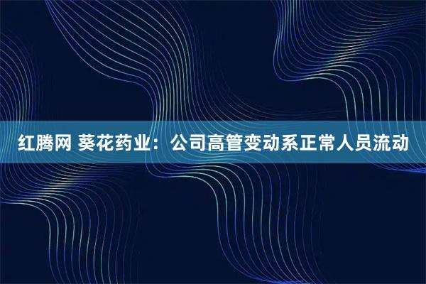 红腾网 葵花药业：公司高管变动系正常人员流动